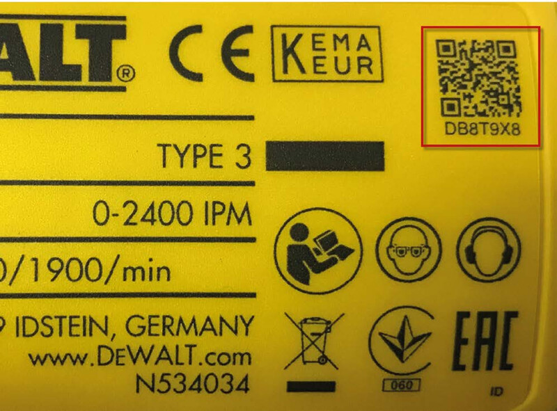 Kako pronaći model, serijski broj i datumski kod na DeWALT mašinama-3