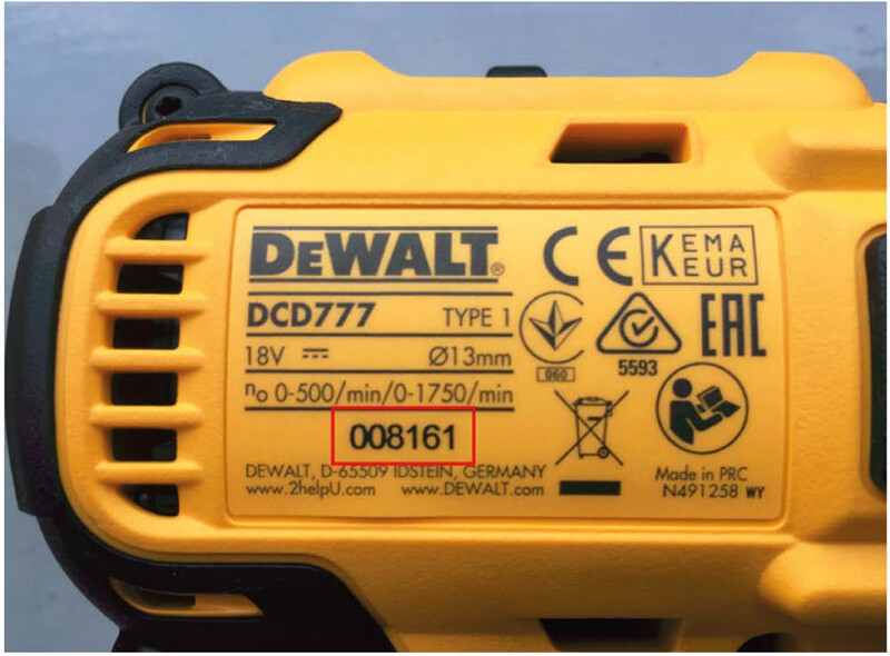 Kako pronaći model, serijski broj i datumski kod na DeWALT mašinama-4